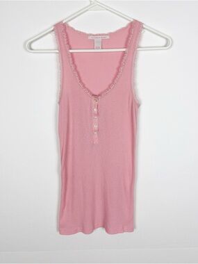 Victoria's Secret Henley tank top Size Small Pink Ribbed Lace Coquette Feminine